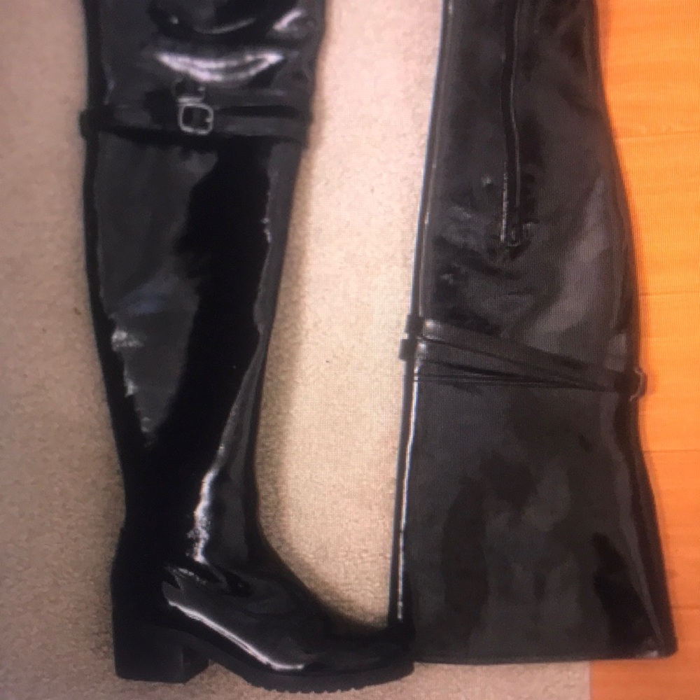 Black Patent Leather Knee-High Boots